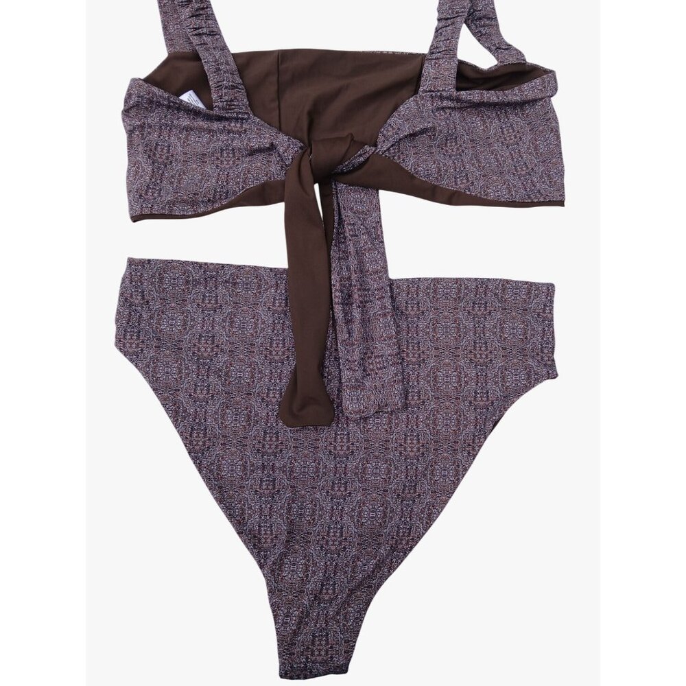 Nomads Bikini Current 11 Piece Bra Bottoms 1X Reversible Brown Print High Waist - Picture 4 of 14